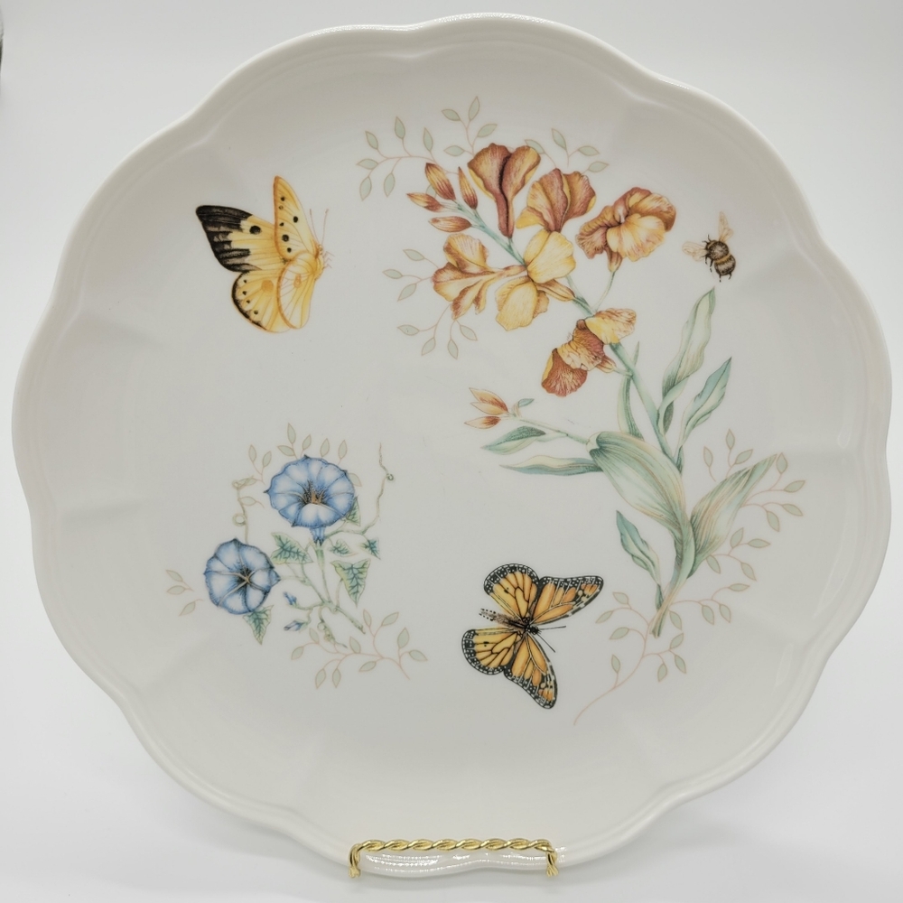 Lenox Butterfly Meadow 11" Dinner Plate Monarch Flowers Porcelain Scallop Edge
